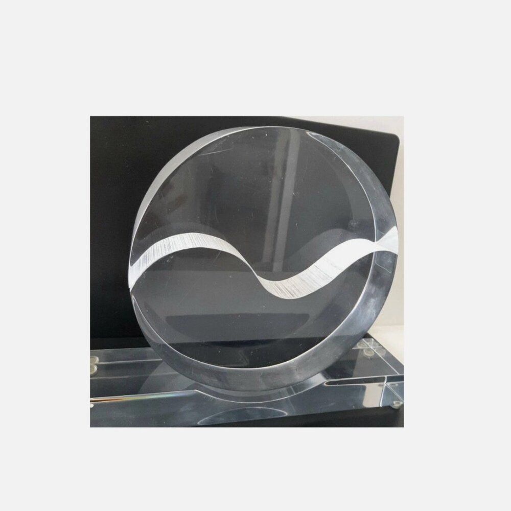 Yin Yang Heavy Two Part Lucite Modernist Sculpture on Custom BASE . Large